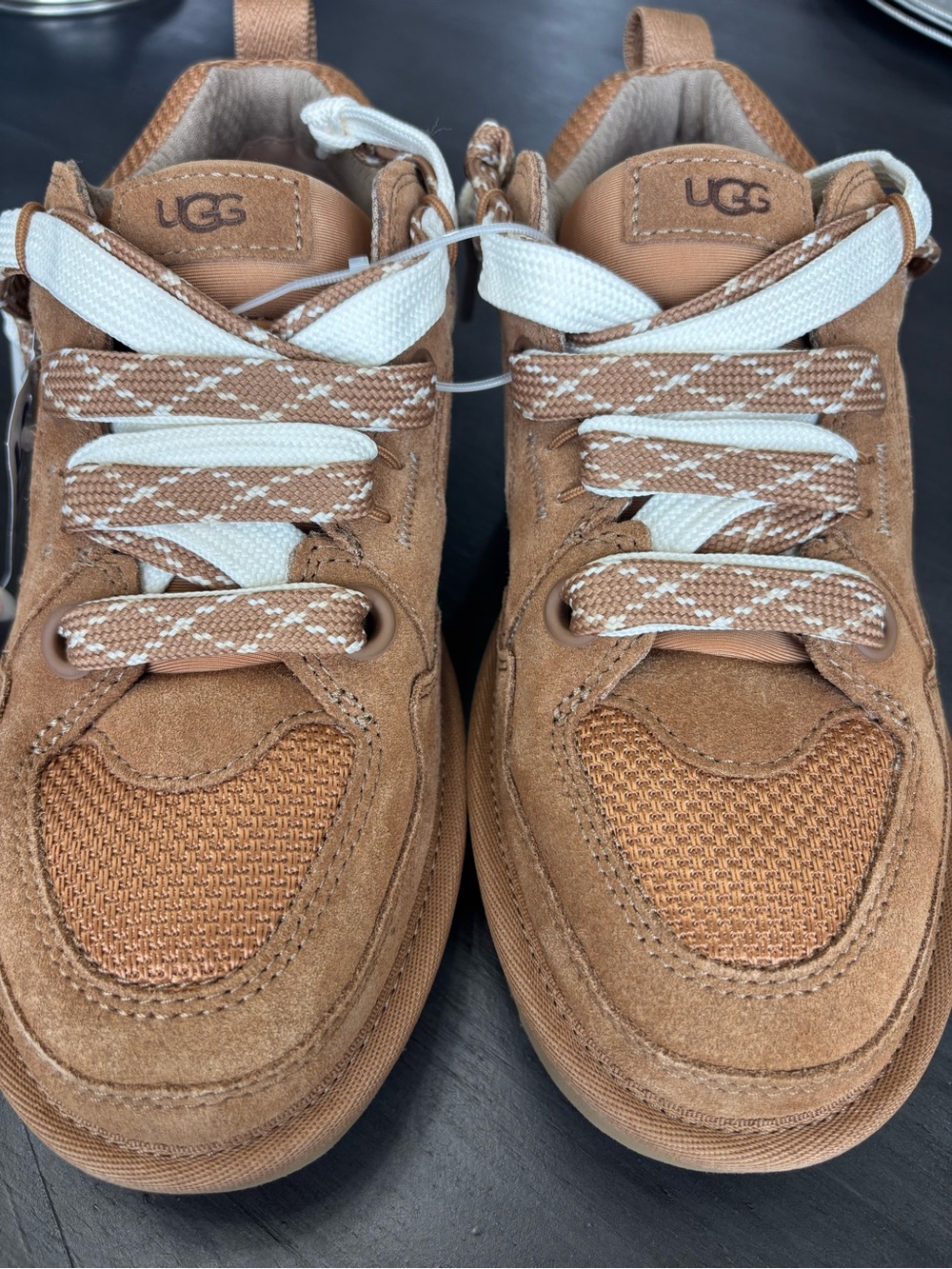 UGG women Tan Suede & Mesh Lace-Up Sneakers